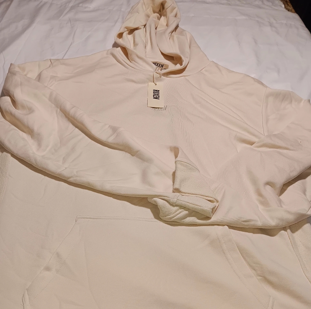 RUXEN monochrome hoodie beige 1PH3171M (2XL) WHITE CAP NEW WITH A,STAIN AS PIC